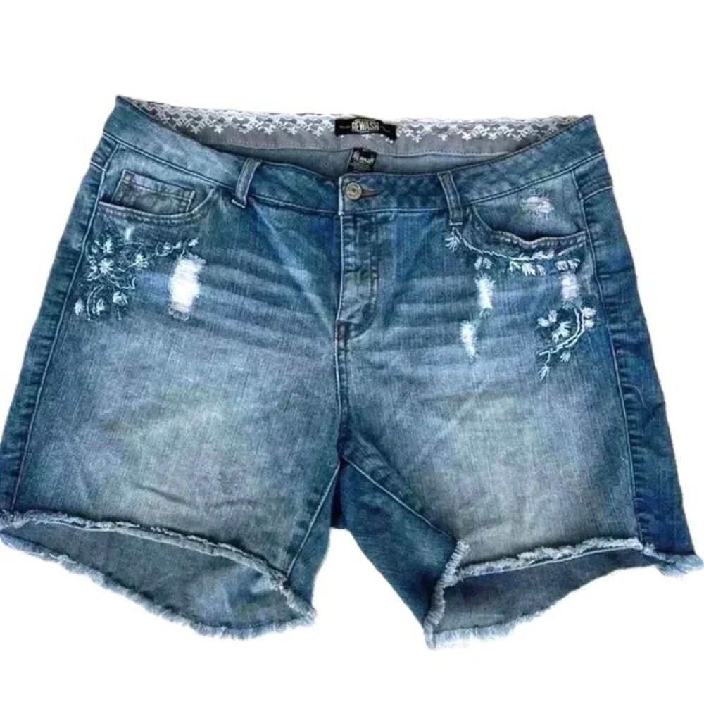Rewash Embroidered Distressed Cut Off Denim Shorts Womens Size 16